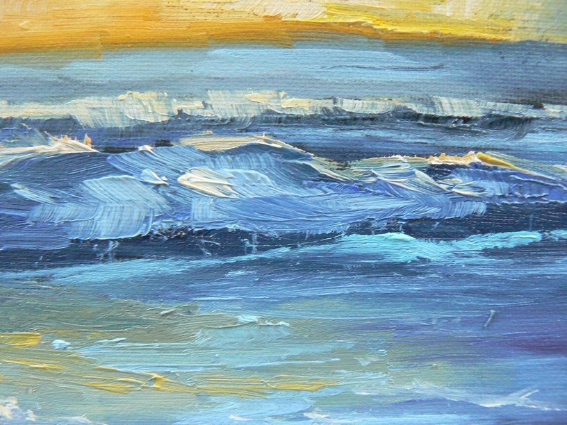 Seascape,Sunrise Painting, 6x8"Painting, OOAK  Painting,"Sunlight Reflecting on the Surf".Reserved for LilCrazyBee