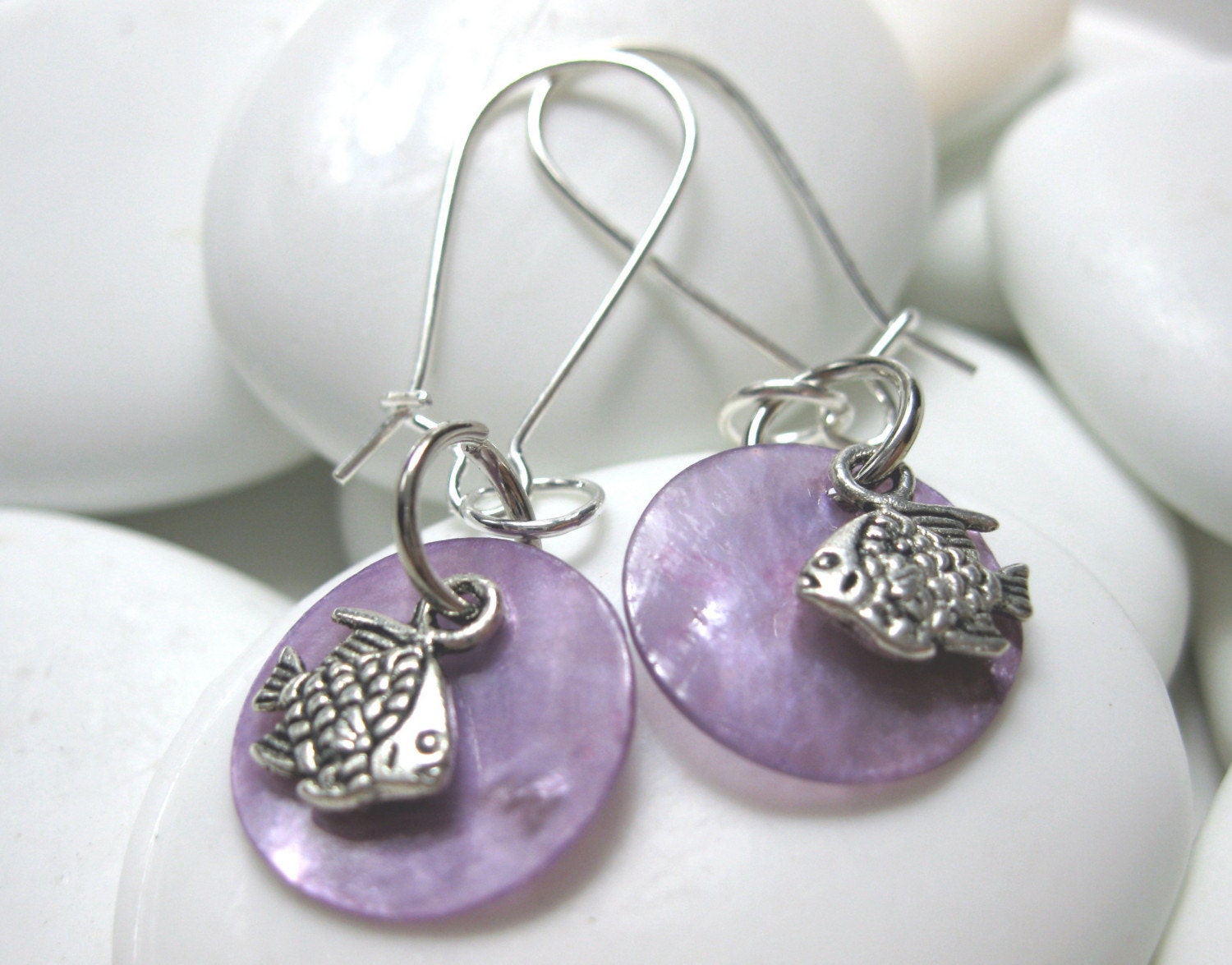 Ocean Life Fish Silver and Capiz Earrings