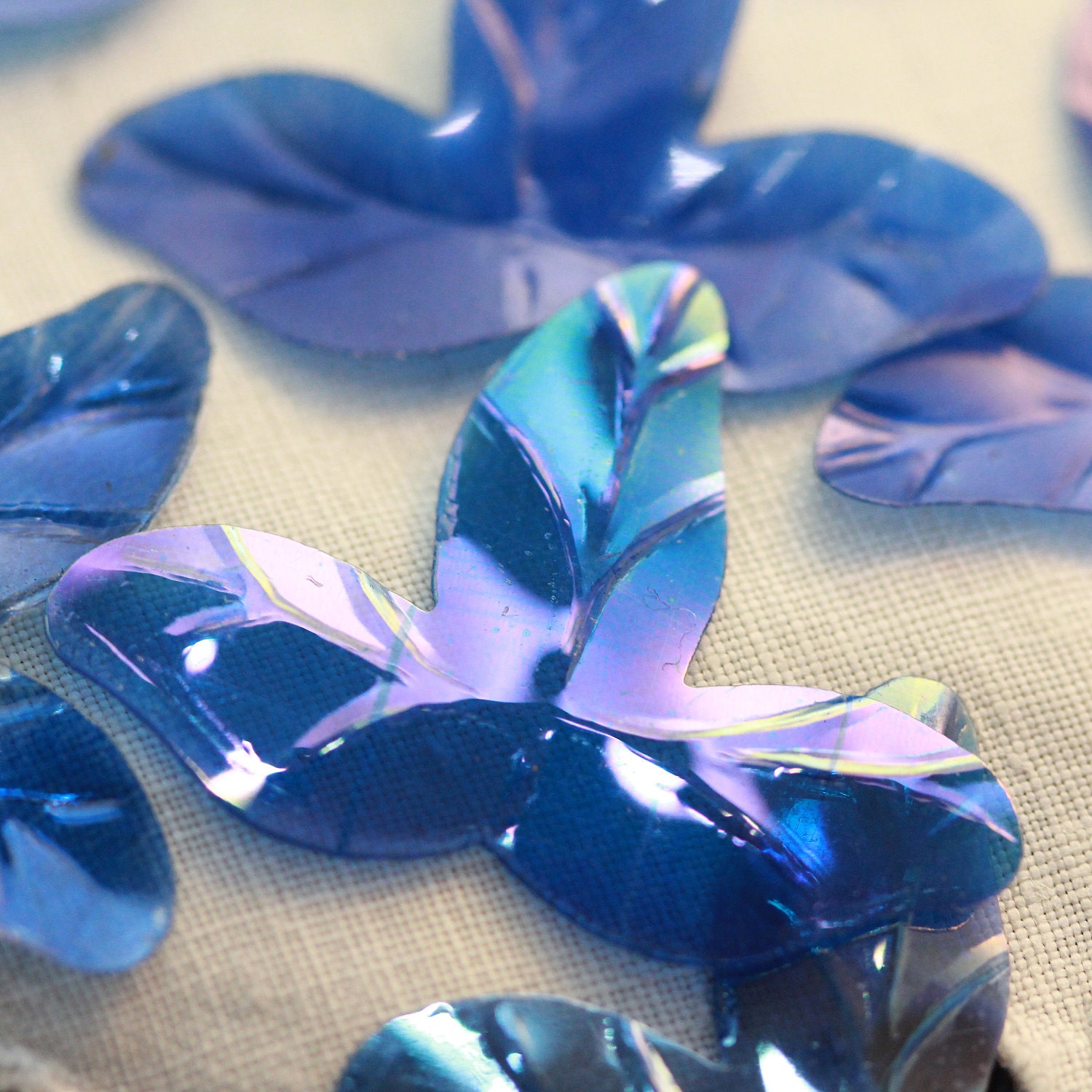 Deep Blue Iridescent Sassafras Leaf - Vintage Sequins
