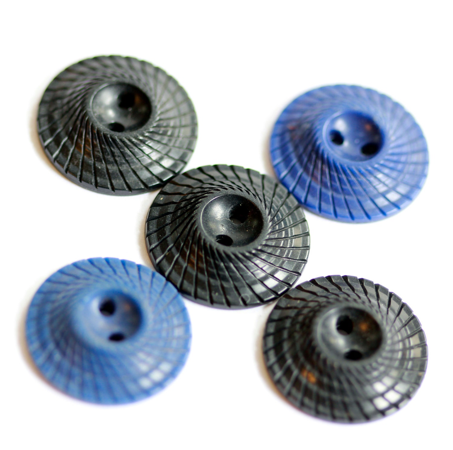Vintage Dome Swirl Design Buttons - Black and Blues - (5) 22 mm sz