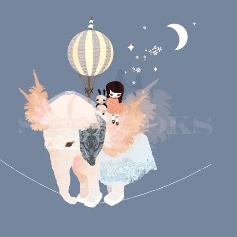 Childrens Art, Nursery Prints, Art for Kids Room, Elephant Art Print  - 'Stars in Jars' by Schmooks