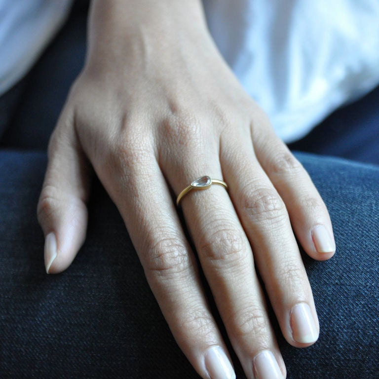 one of a kind - pear shaped rose cut diamond ring - 18k gold