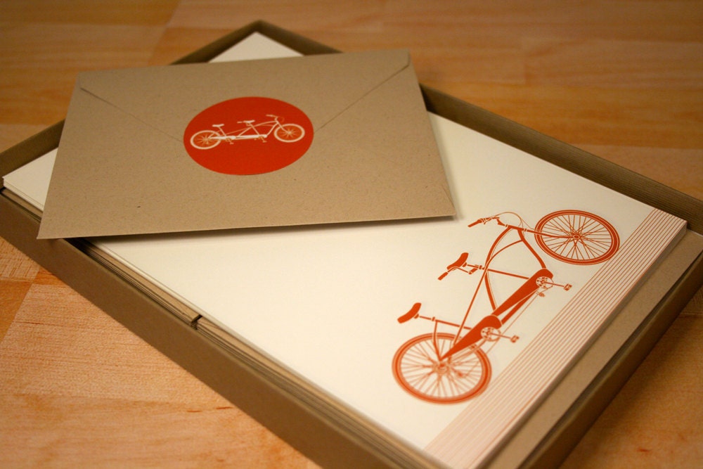 Tandem Bicycle Stationery and Sticker Set, 30 Sheets with Envelopes, Recycled