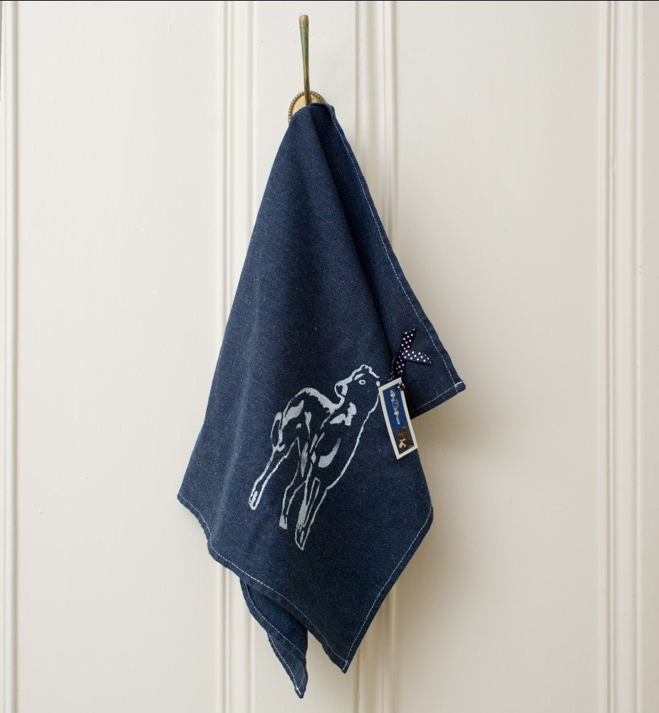 Lurcher dog tea towel