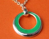 Seafoam Green and Circle Charm Necklace - with silver chain