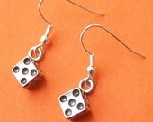 Miniature Dice Charm Dangle Earrings on Silver Hooks