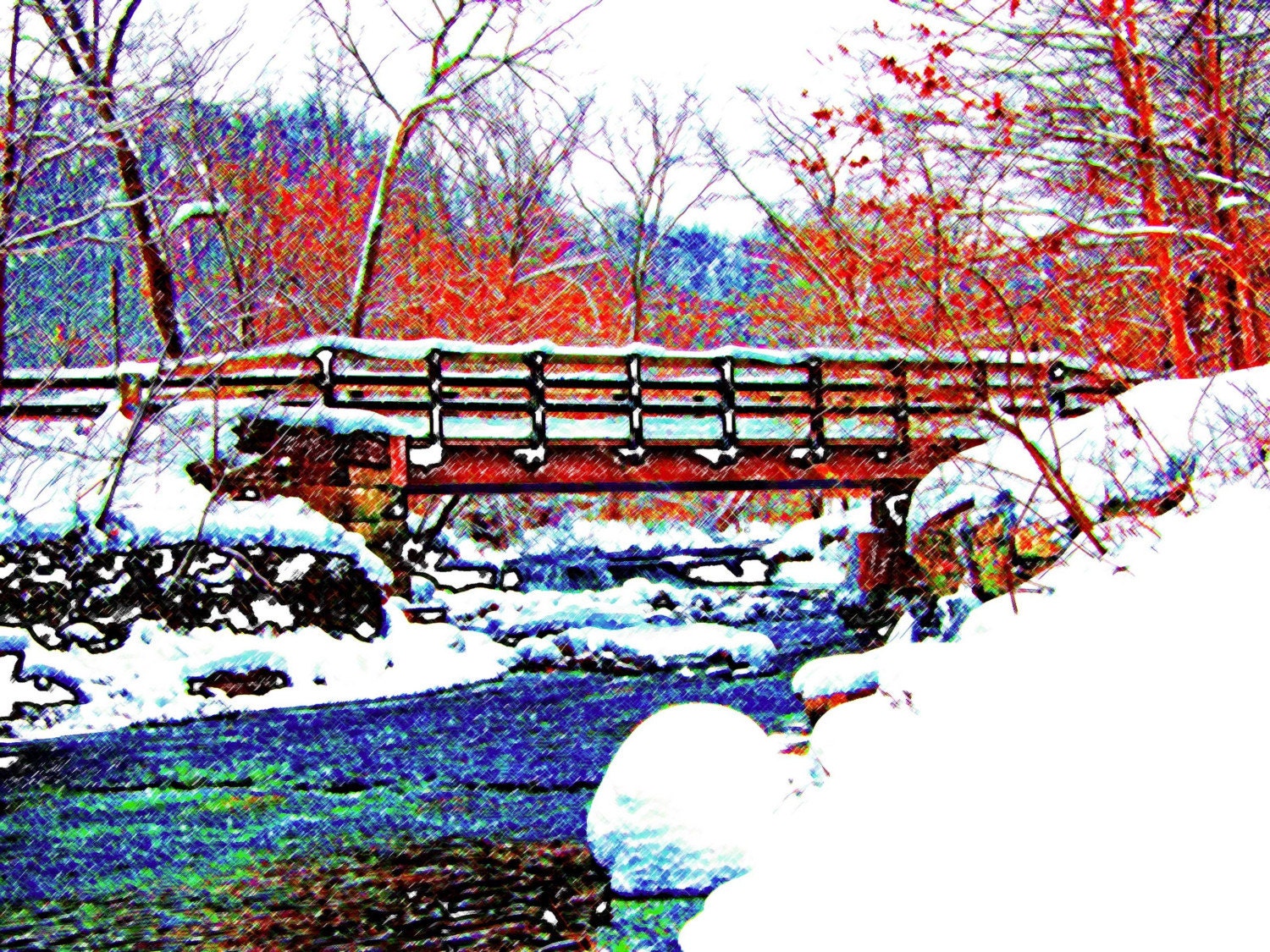 Hemlock Creek Bridge 8x10 Fine Art Cleveland Ohio Metroparks Winter Snow Scene Still Life Photograph