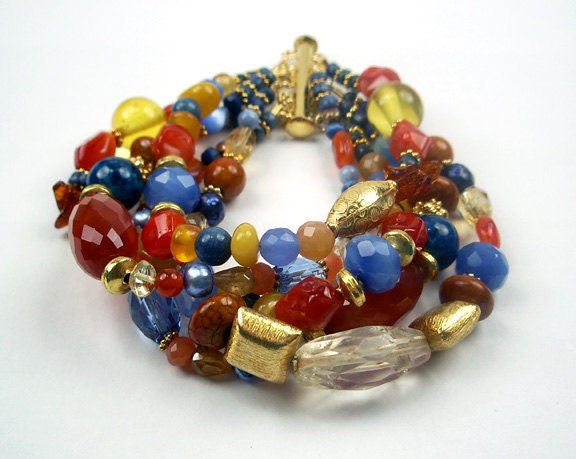 RESERVED CUSTOM LISTING - Multistrand Cuff Bracelet Gemstone Gold Vermeil Cobalt Blue Orange Yellow Luxury Summer Fashion - Payment 2