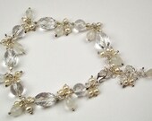 Wedding Bracelet Wire Wrapped Moonstone Rock Crystal Pearl Cluster Sterling Silver White Gemstones Bride Bridal Special Occasion