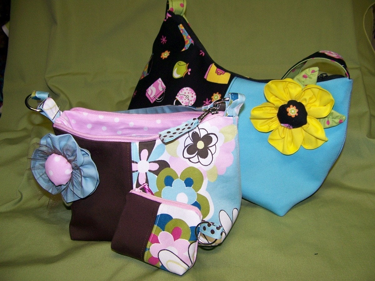 Purse Large and Small Pattern with change purse flower pin credit card pockets,cell pocket pdf pattern SALE instant download e-file