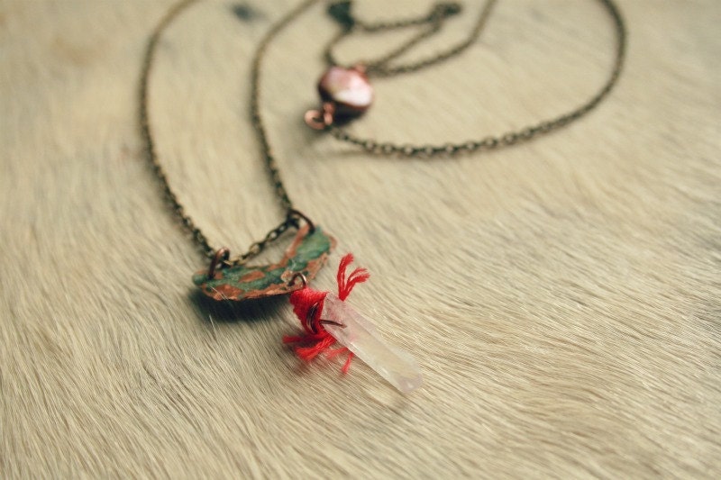mini Copper Chevron and Crystal Point necklace
