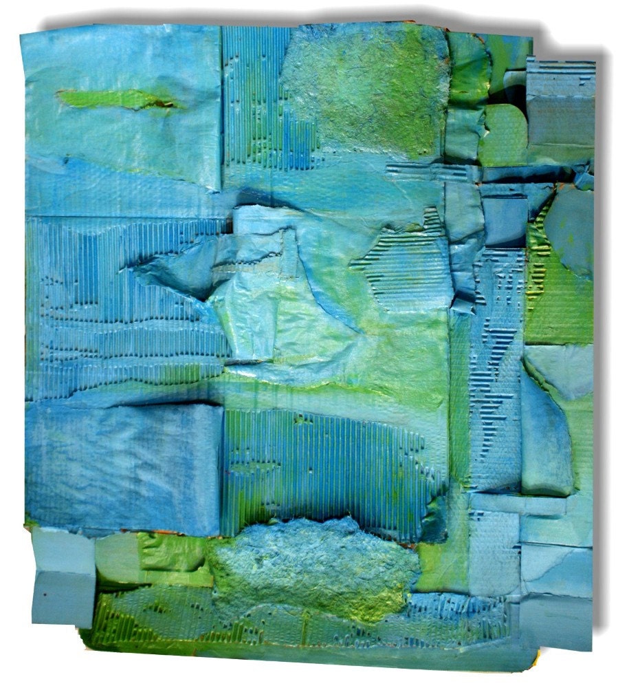 Untitled (Blue and Green) - painted mixed media assemblage