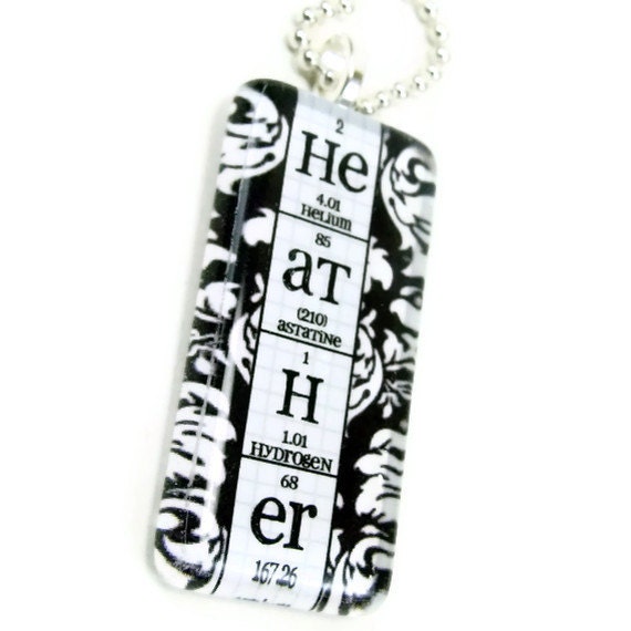 Personalized Chemistry Necklace Womans Science Jewelry Periodic Table Elegant Geek - Black