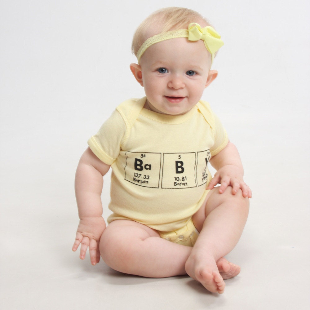 Chemistry Geeky Onesie Periodic Table Baby One Piece Unisex Clothes - Yellow with Black