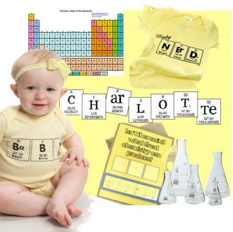 Chemistry Geeky Onesie Periodic Table Baby One Piece Unisex Clothes - Yellow with Black