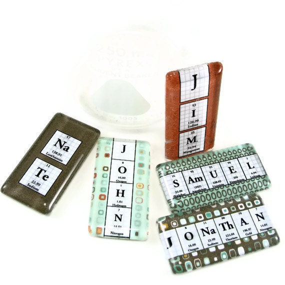 Personalized Glass Chemistry Necklace or Magnets - Green and Red