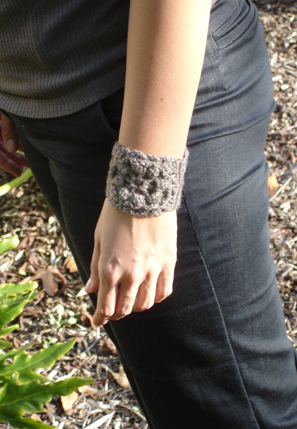 Crochet and Leather Cuff