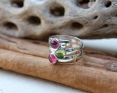 Birthstone Ring. Fairy Tale Ring. Three stone. Sterling Silver. Colorful. Mother's Ring Birthstones.Grandmothers.Grandma. Sisters. Friends