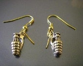 Hand Grenade Earrings Pierced Gold