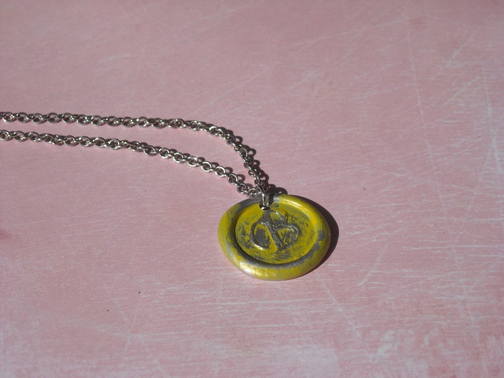 Wax Seal pendant yellow gloss color you choose the initial A-Z  Sterling Silver Chain