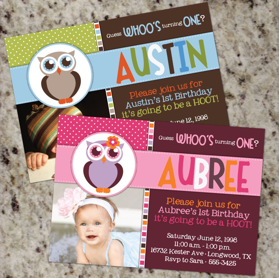 Sweet Owl Birthday Party Invitation -BOY or GIRL - Printable Design Il_170x135