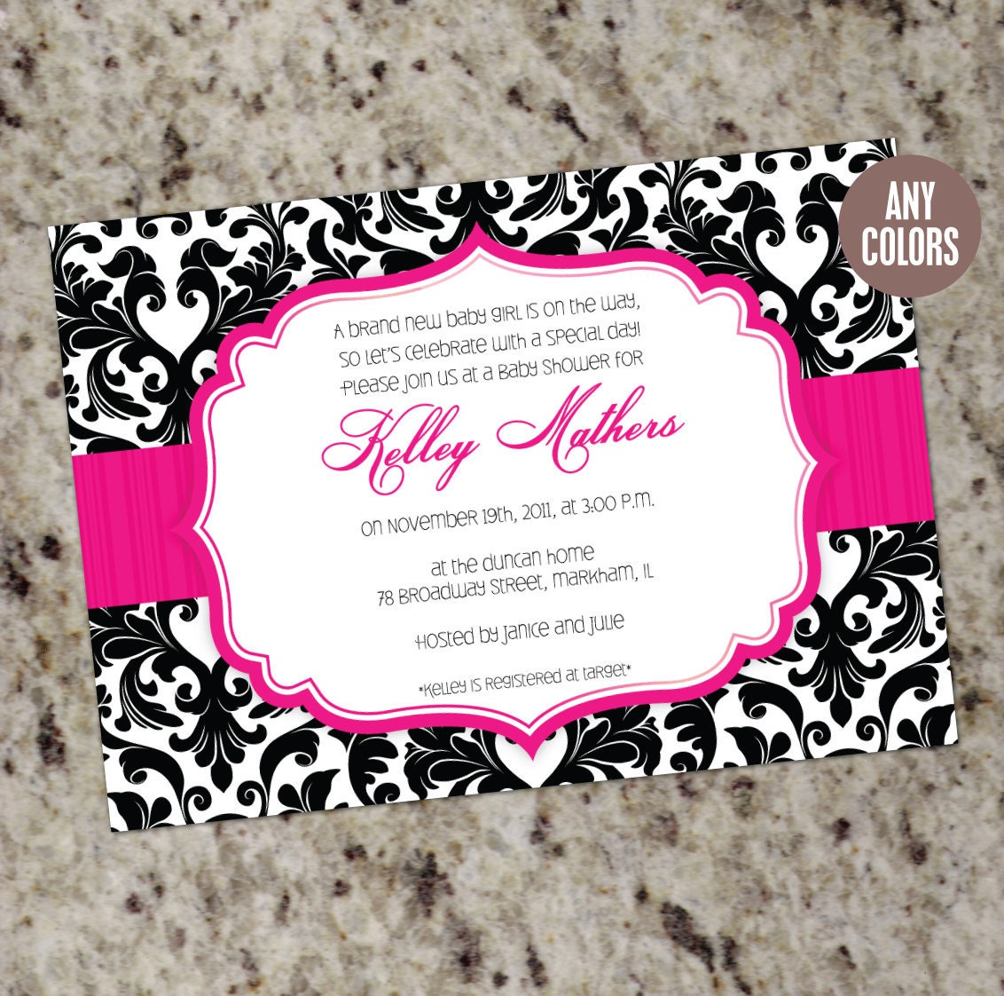DAMASK Invitations - Baby Shower or any Occassion - Printable Design Il_570xn