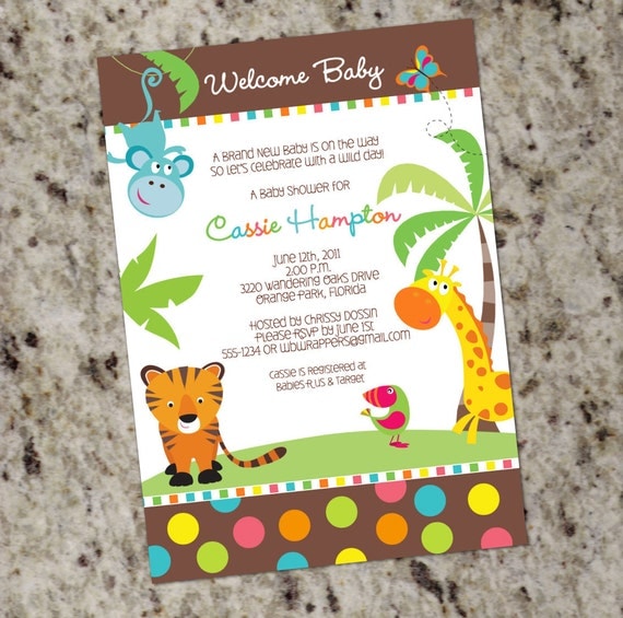 COLORFUL SAFARI ANIMALS - Baby Shower Invitations - Gender Neutral - Pritable Design Il_570xn