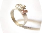 Sterling rose and pearl ring