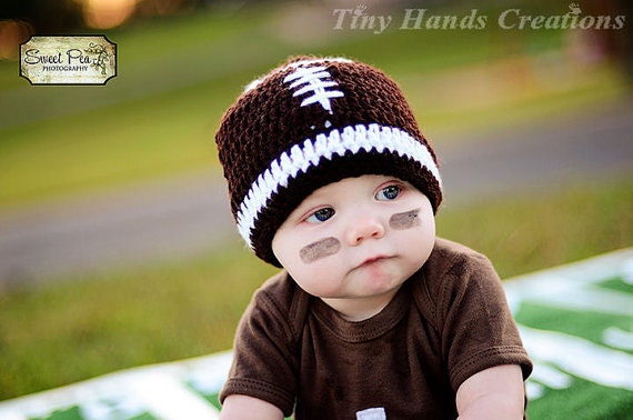 Three Piece Set LET'S PLAY Some FOOTBALL Hat/Diaper Cover/Booties (Ready to Ship)