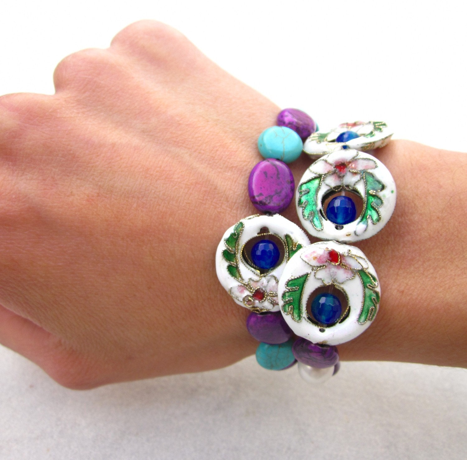 Bollywood colorful stretch bracelet set beaded purple white