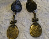 Hearts and Fans Brass Earrings - One of a Kind