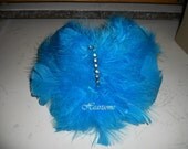 Hair fascinator cap hat feather turquoise blue w gems glam costume fairy