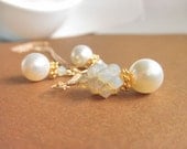 Set of Earrings and Necklace - Gold Filled Chain, Swarovski Crystals and Pearls - Vermeil, Gold, ivory, Mothers Day, Gift, Elegant, Gorgeous