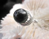 Wire Wrapped Ring Size 6 - Custome Size - Swarovski Pearl, Black, Gala, Dark Grey, Bright, Night, Simple, Cute, Classic, Romantic, Lovely