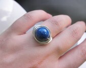 Riverstone - Wire Wrapped Ring - To Order - Custom Size -Blue, Dark Blue, Royal, Night, Stone, Cute, Classic, Lovely, Girl, Summer, Fashion
