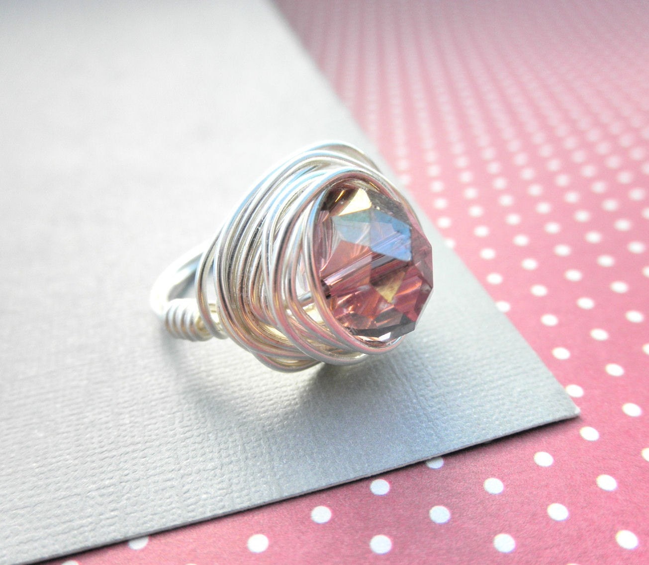 Wire Wrapped Ring - To Order - AB Colorado Topaz, Amethyst, Dark Purple, Purple, Crystal, Bright, Handmade, Cute, Simple, Lovely, Romantic