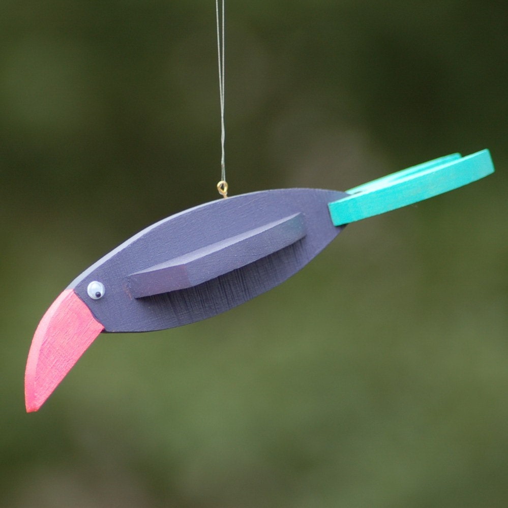 UPCYCLED Handcrafted Unique Hanging Wooden Birds - 6.5x1.25x1.75 gift for boys for girls christmas gift