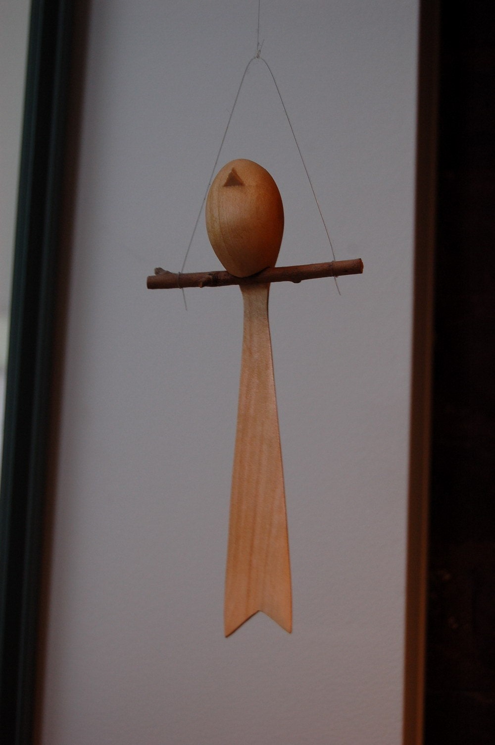 Hanging Hand Carved Bird balance cute little bird for kids for her for him gift home wall decor a little bird told me birder