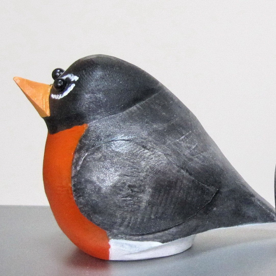 Carved Robin Wooden Bird - you can pick Cardinal, Sparrow, Chickadee, Eastern Bluebird Yellow Canary, English Robin, Golden Finch