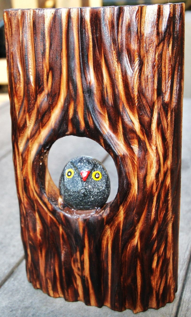 Upcycled Stone owl resting byt the tree hole - Bird House love birds egg nest gift for mom gift for her nursery wall decor Birder friends