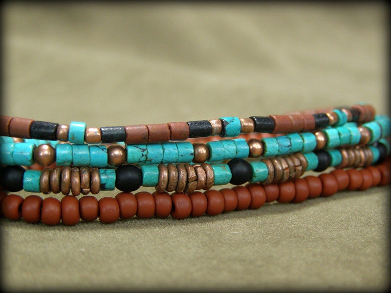Turquoise Bracelet - Beaded Bracelet - Tribal Bracelet - Stretch Bracelet - Heishi Bracelets - Unisex Bracelet