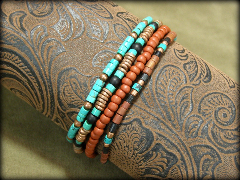 Turquoise Bracelet - Beaded Bracelet - Tribal Bracelet - Stretch Bracelet - Heishi Bracelets - Unisex Bracelet