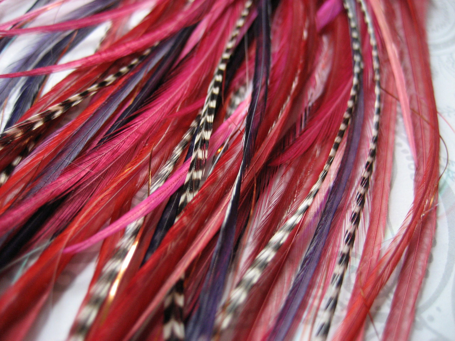 Watermelon Sugar Collection - 6 Feather Hair Extension Clips, 2 Hair Tinsel and 4 FREE Micro Beads, Medium LONG (6-12 inches)
