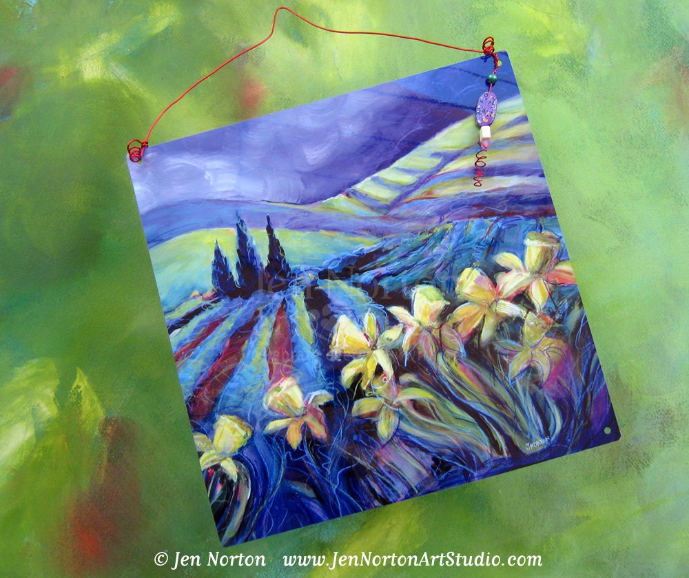 Daffodil Landscape Art on Aluminum