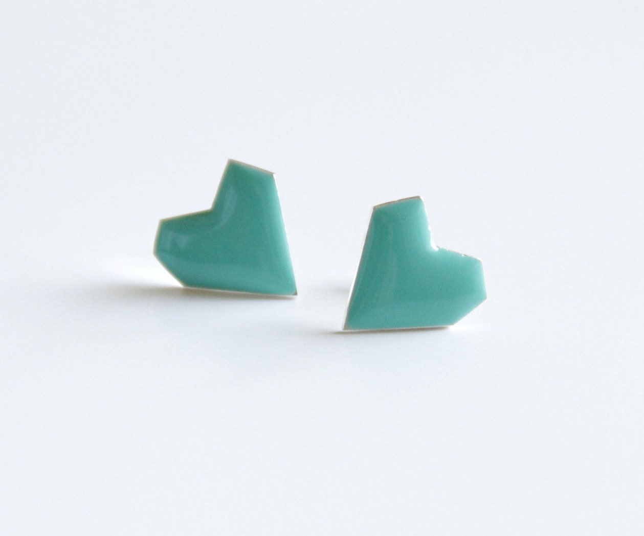 Aquamarine Asymmetrical Heart Post Earrings