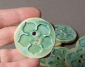 Buttons - porcelain lotus in matt blue green set of six