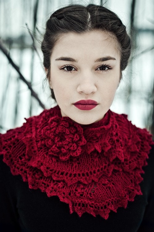 lace knitted scarf cherry red
