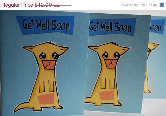 Half Off Sale Get Well Soon Sad Cat Greeting Cards Set of 4