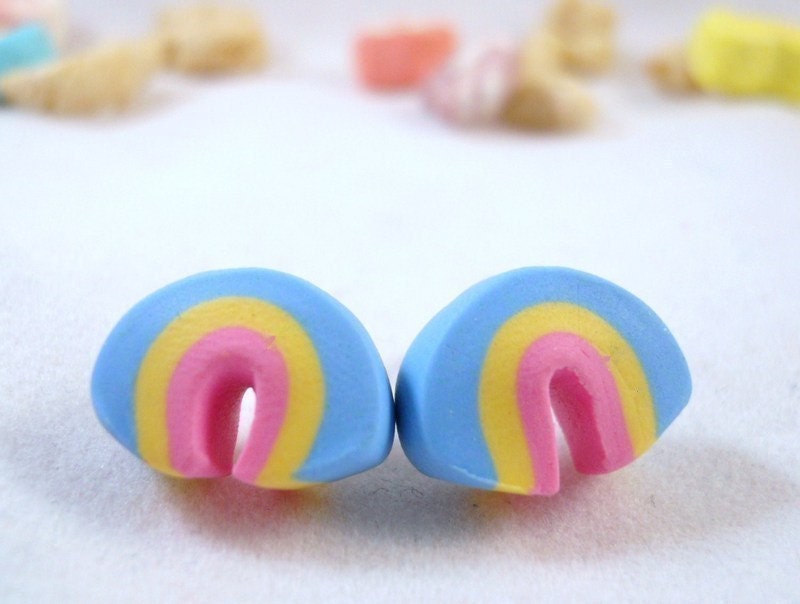 Lucky Charms marshmallow stud earrings. Polymer clay. The original. Free US shipping.