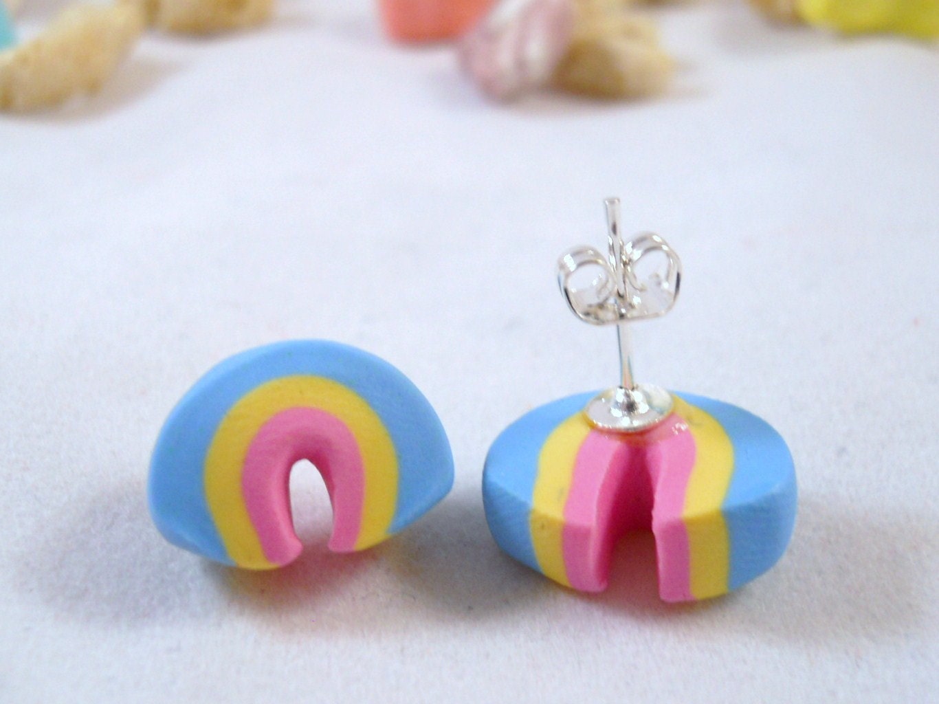 Lucky Charms marshmallow stud earrings. Polymer clay. The original. Free US shipping.